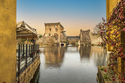 The beautiful visconteo bridge in valeggio sul mincio at sunset