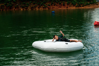 Man swimming in a lake