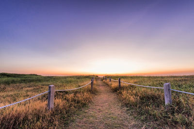 Scenic view of field against sky during sunset