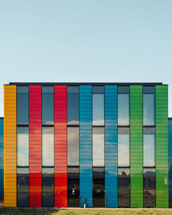 Full frame shot of building against clear blue sky