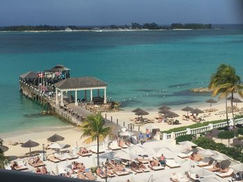 High angle view of people on beach
