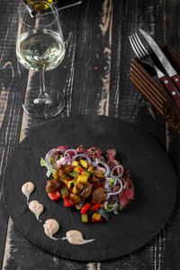 High angle view of food on table