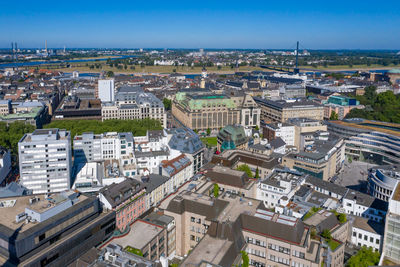 High angle view of buildings in city