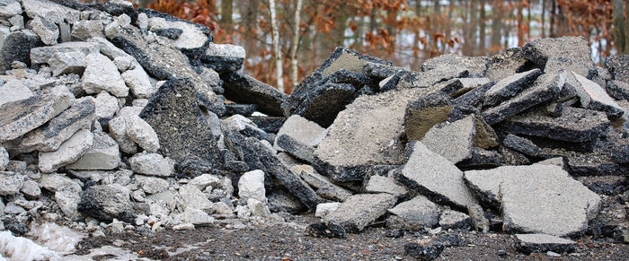 Stack of rocks on field during winter