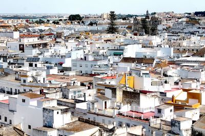 High angle view of townscape against sky