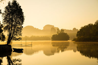Scenic view of lake against sky during sunset