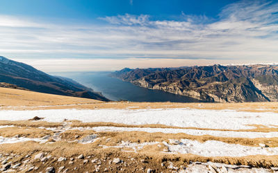 Scenic view of snowcapped mountains against sky