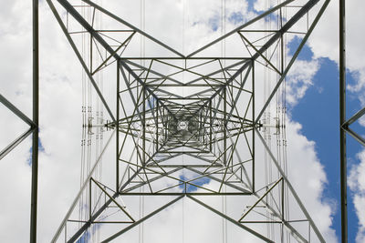 Low angle view of electricity pylon against sky