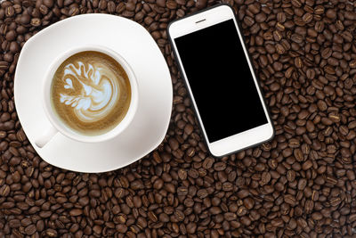 High angle view of coffee on table