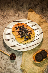 High angle view of food in plate on table