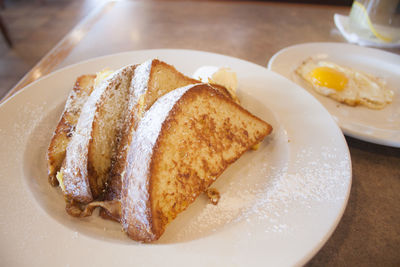 Close-up of dessert served on table