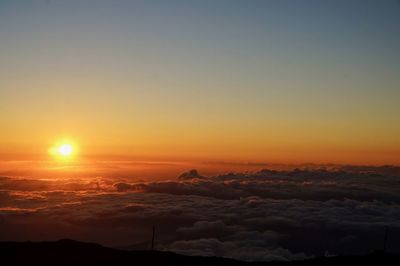 Scenic view of silhouette mountains against sky during sunset