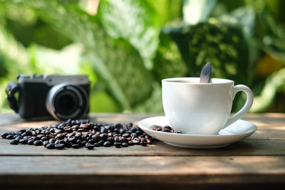 Close-up of coffee cup on table