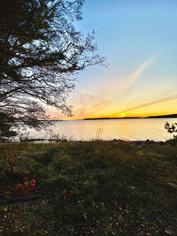 Scenic view of sea against sky during sunset