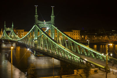 Bridge over river at night