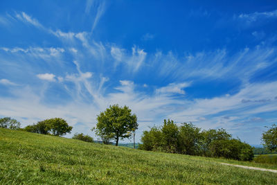 Scenic view of grassy field against cloudy sky