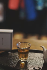 Close-up of green tea on table