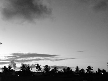 Silhouette trees on landscape against sky at sunset