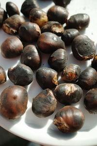 Close up of group roasted chestnuts in autumn