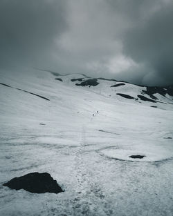 Scenic view of snow covered mountain against sky