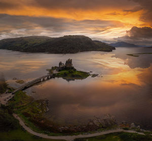 Scenic view of lake during sunset