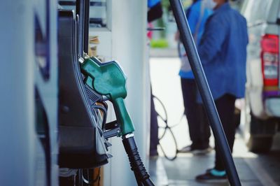 Close-up of fuel nozzle at gas station