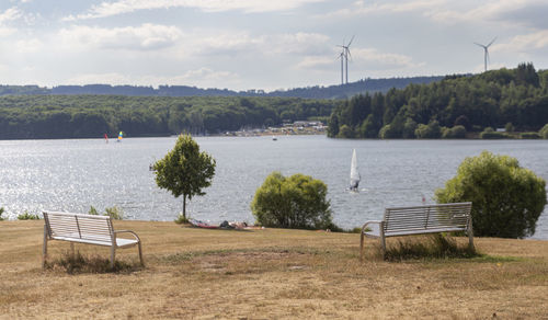 Scenic view of lake against sky