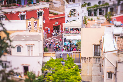 High angle view of buildings in city