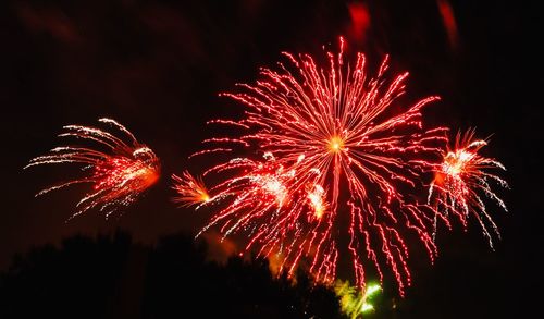 Low angle view of firework display at night