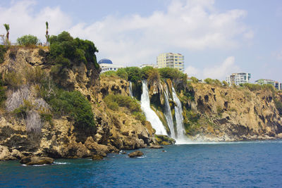 Duden waterfall in antalya turkey. mediterranean sea. travelling
