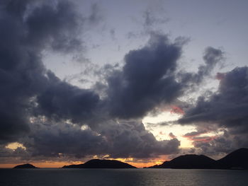 Scenic view of sea against dramatic sky