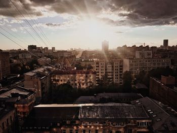 High angle view of townscape against sky