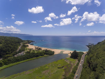 High angle view of sea against sky