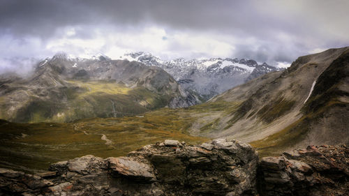 Scenic view of snowcapped mountains against sky