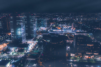 Aerial view of city at night