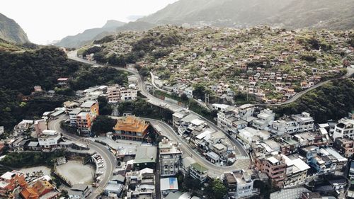 High angle view of townscape against sky