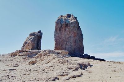 Low angle view of rock formation against clear sky