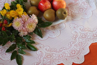High angle view of fruits on table