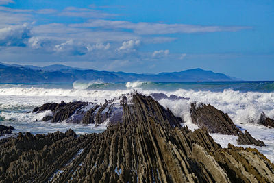 Panoramic view of snowcapped mountains against sky