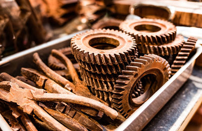 Close-up of rusty machine parts