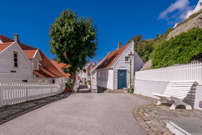 Road amidst houses in town