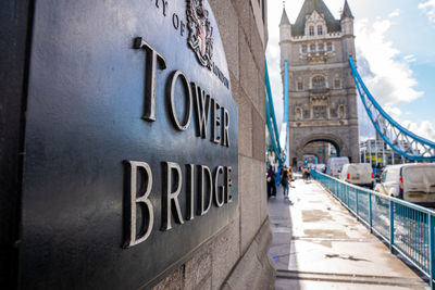 Tower bridge london plaque located on the tower bridge in london.