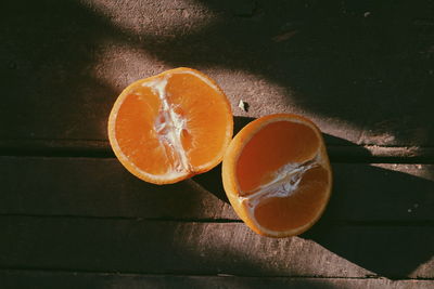 High angle view of orange on table