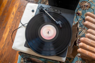 High angle view of electric lamp on table