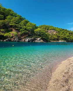 Scenic view of sea against blue sky