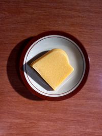 High angle view of dessert in plate on table