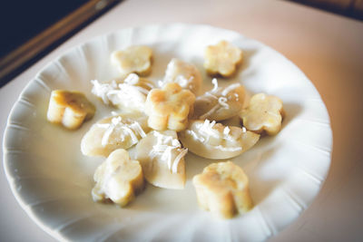 High angle view of food in plate
