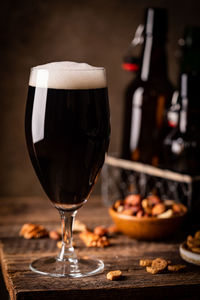 Close-up of wineglass on table