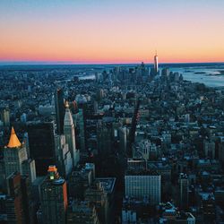 High angle view of cityscape against sky during sunset