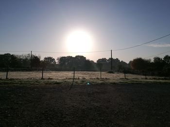 Scenic view of field against clear sky during sunset